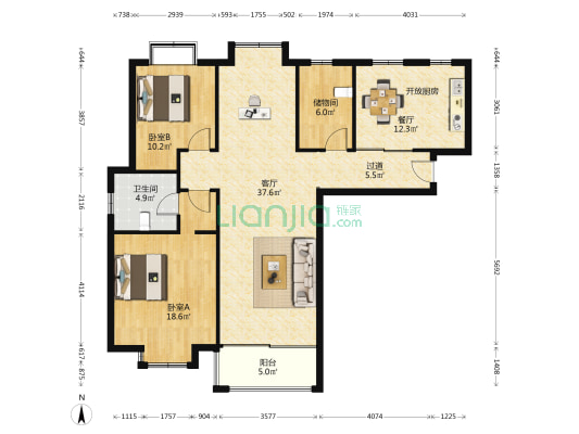 洞字花苑 2室2厅1卫 134平方