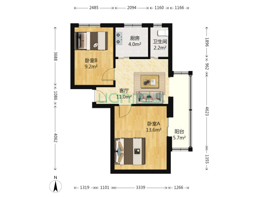 月河 2室1厅1卫 57平方