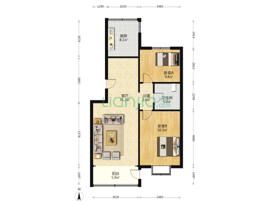 杨家群丽景苑 2室1厅1卫 102平方
