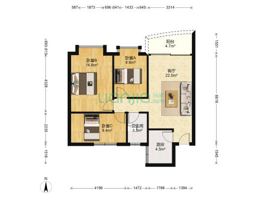 隆兴花园 3室1厅1卫 84平方