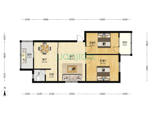 市车辆厂宿舍 2室2厅1卫 86平方