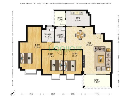 新都广场 3室1厅2卫 138平方