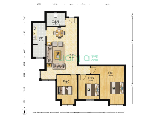 永华新城 3室1厅1卫 113平方