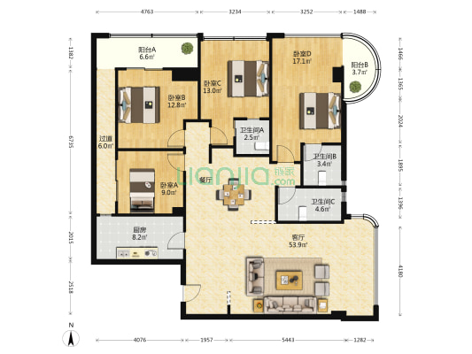 玉泉花园 4室1厅3卫 133平方
