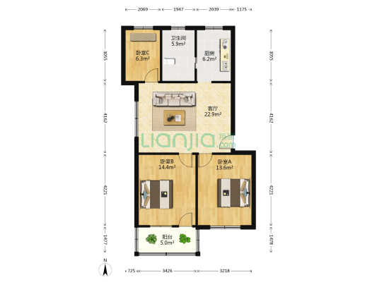 西门小区一期 3室1厅1卫 85平方