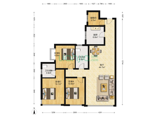 中远颐和丽园 3室1厅2卫 138平方