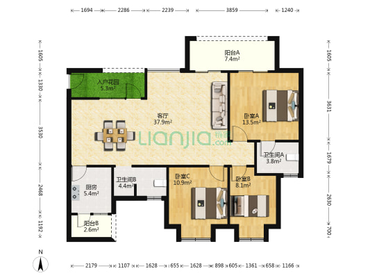 汇景新城 3室1厅2卫 120平方