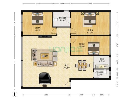 省政府大院 3室1厅2卫 130平方