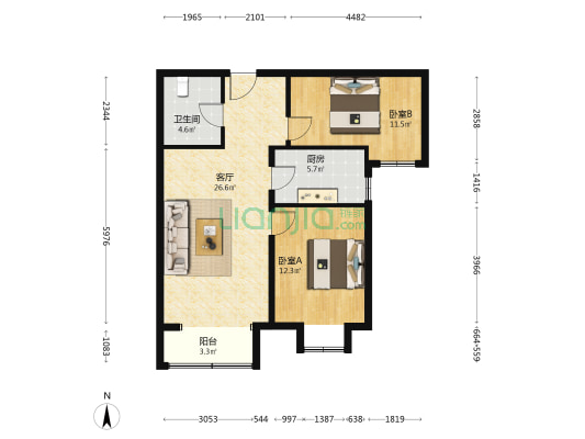 兆丰馨园西区 2室1厅1卫 90平方