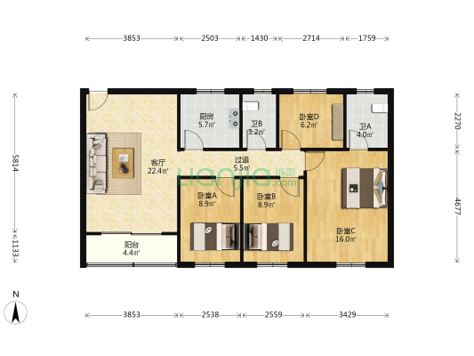 富华楼 4室1厅2卫 106平方