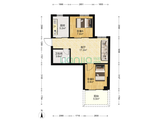 东山新苑一区 2室1厅1卫 60平方