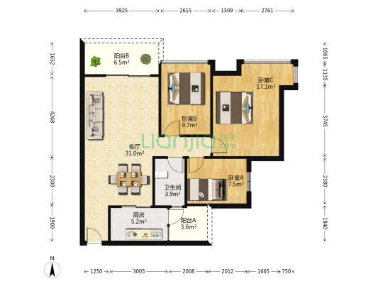 金碧园 3室1厅1卫 99平方