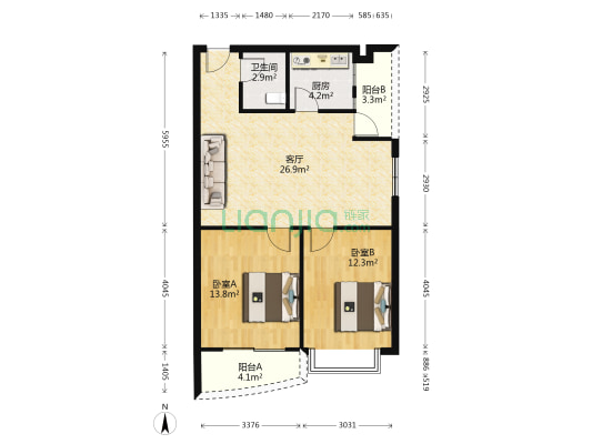 美景阁 2室1厅1卫 80平方