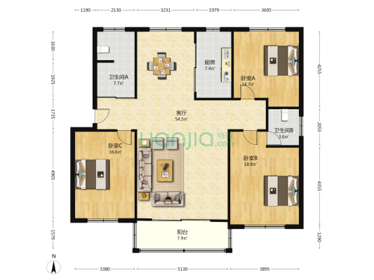和平小区 3室1厅2卫 156平方