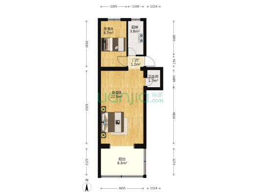 高梁桥斜街44号院 2室0厅1卫 53平方