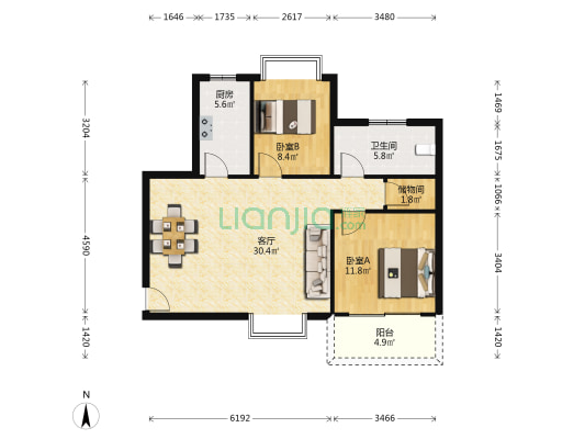 利璞大厦 2室1厅1卫 131平方