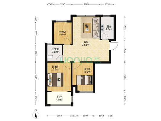 中岳俪景湾 3室1厅1卫 89平方