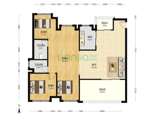 建发·玖洲观澜 3室1厅2卫 142平方