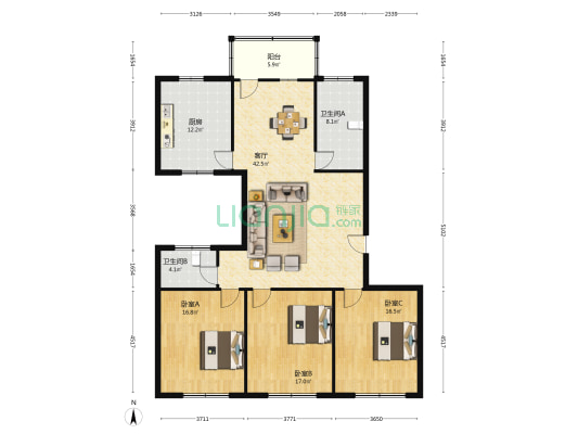 计经委家属区 3室1厅2卫 150平方