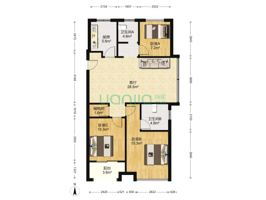 万科蓝色东方 3室1厅2卫 106平方