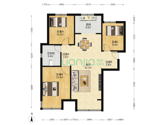 瑞辰金悦府 3室1厅1卫 118平方