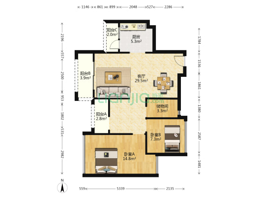 峰汇豪庭 2室1厅0卫 85平方