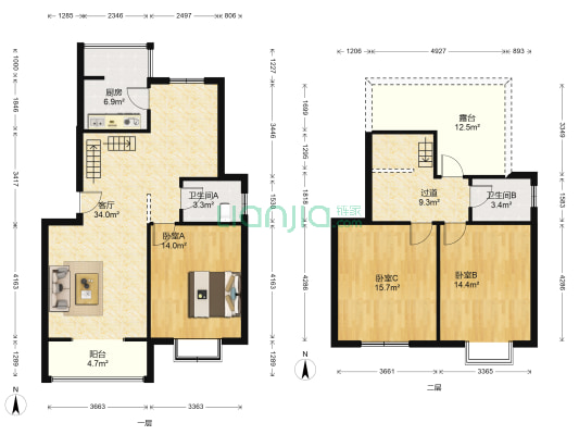 金帝苑 3室1厅2卫 139平方