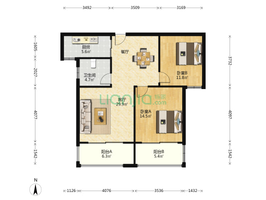 奥体新城 2室1厅1卫 96平方