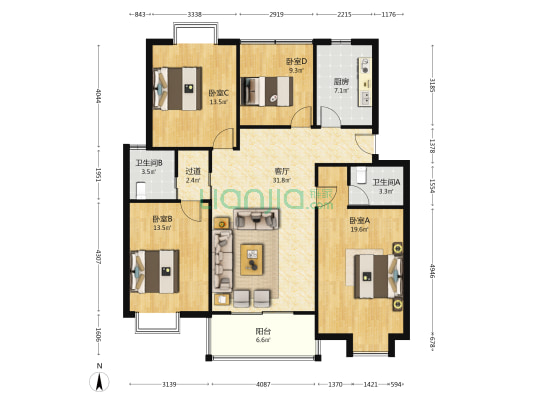 北港和景苑 4室1厅2卫 133平方