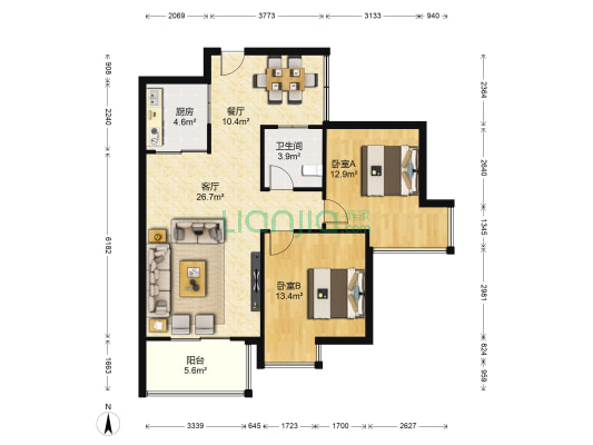 御景豪庭 2室2厅1卫 101平方