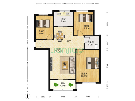锦园 3室1厅1卫 123平方