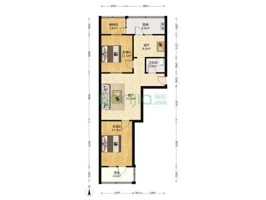 鑫苑小区 2室2厅1卫 77平方