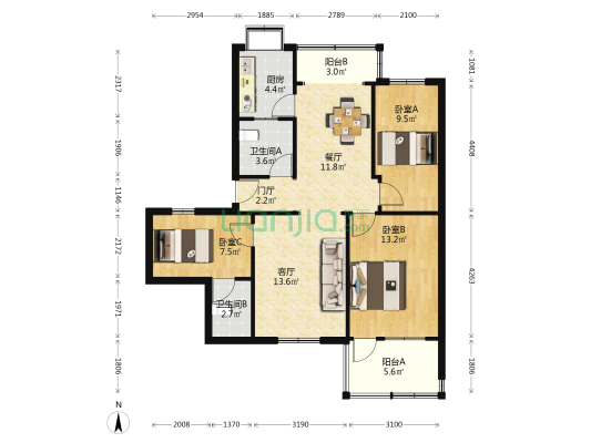省计经委信息中心家属院 3室2厅2卫 88平方