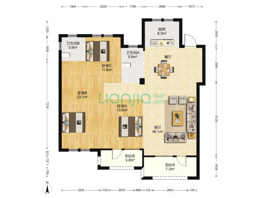 正祥橘郡 3室1厅2卫 137平方