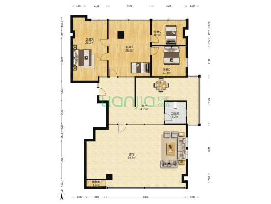 启航大厦 4室2厅1卫 238平方