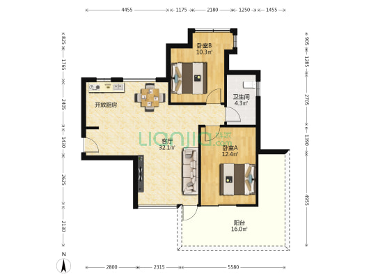 鲁能美丽五区二期 2室1厅1卫 95平方