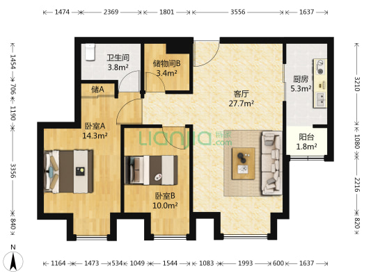 尚佳新苑 2室1厅1卫 96平方