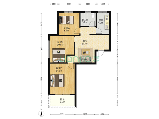 新塘家园东区 3室1厅1卫 91平方