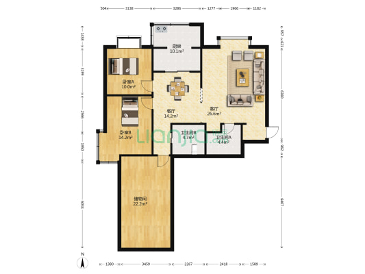 都市悦憬 2室2厅2卫 150平方