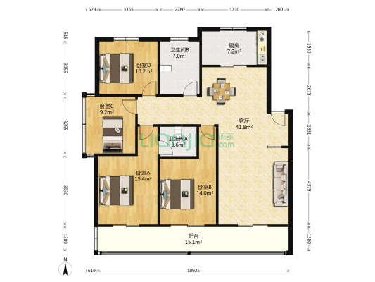 韩家新村 4室1厅2卫 142平方