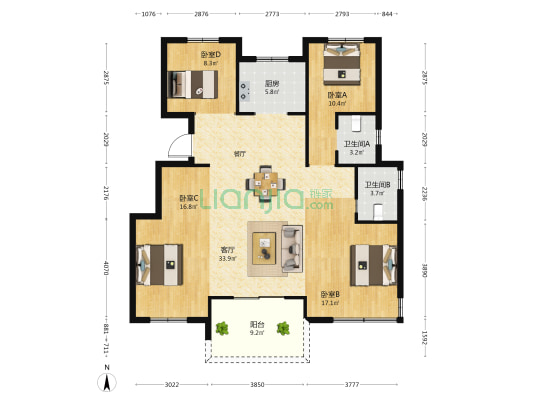 江南景苑 4室1厅2卫 115平方