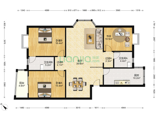 汉中翠庭 3室1厅2卫 136平方