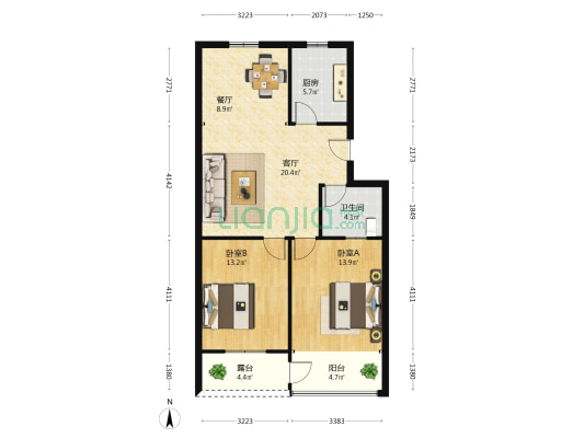怡晟园 2室2厅1卫 88平方