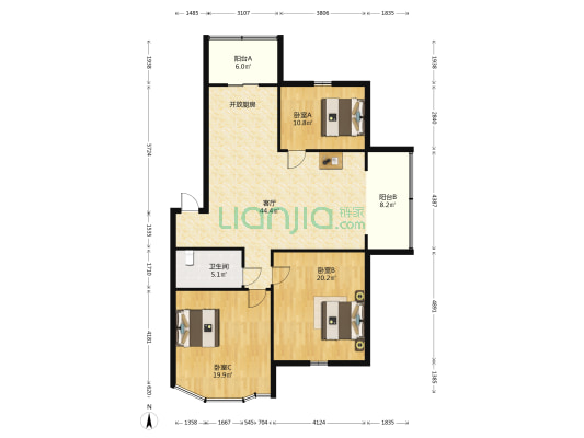 尊龙苑 3室1厅1卫 138平方