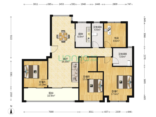 织金华庭 4室1厅2卫 137平方