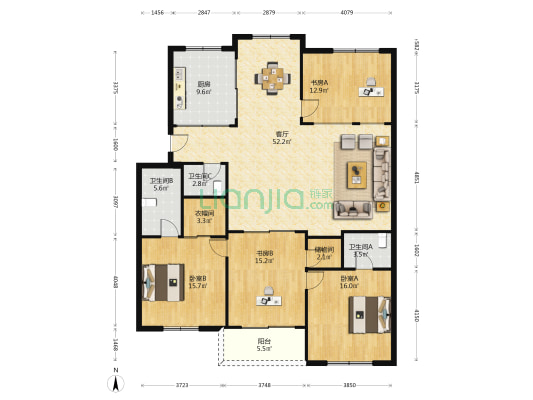 锦绣公寓 4室1厅3卫 160平方