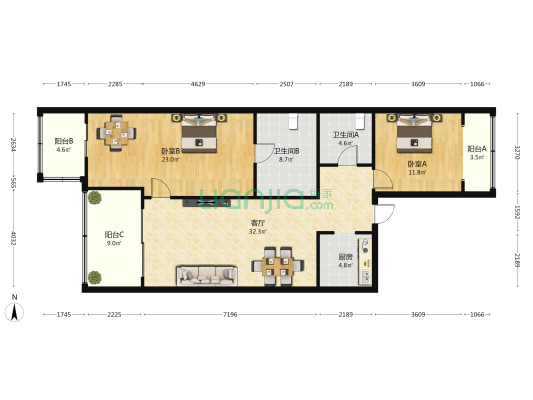 铂爵公馆 2室1厅2卫 123平方