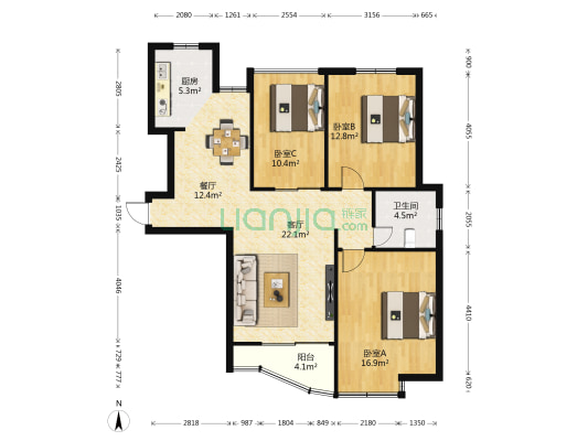郦城国际 3室2厅1卫 116平方