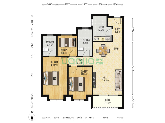 开封富力湾 3室1厅2卫 110平方