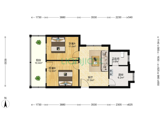 江西行政学院宿舍楼 2室1厅1卫 90平方
